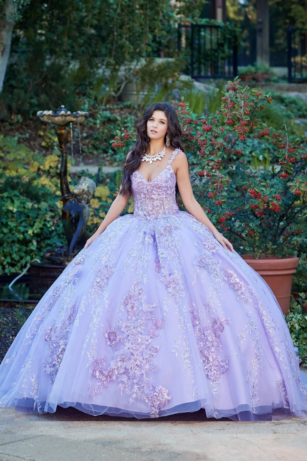 3D Floral Sleeveless Corset Ball Gown by Petite Adele PQ1048