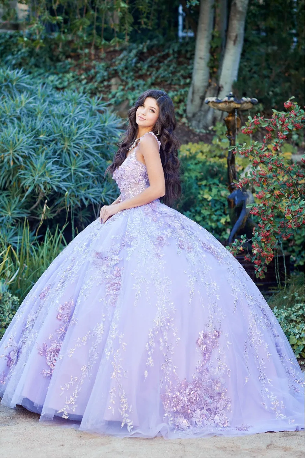 3D Floral Sleeveless Corset Ball Gown by Petite Adele PQ1048