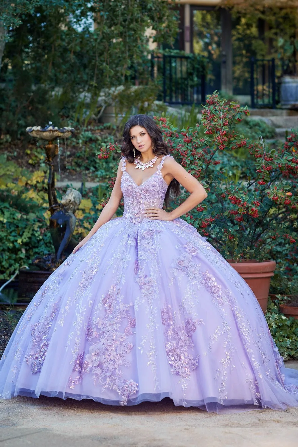 3D Floral Sleeveless Corset Ball Gown by Petite Adele PQ1048