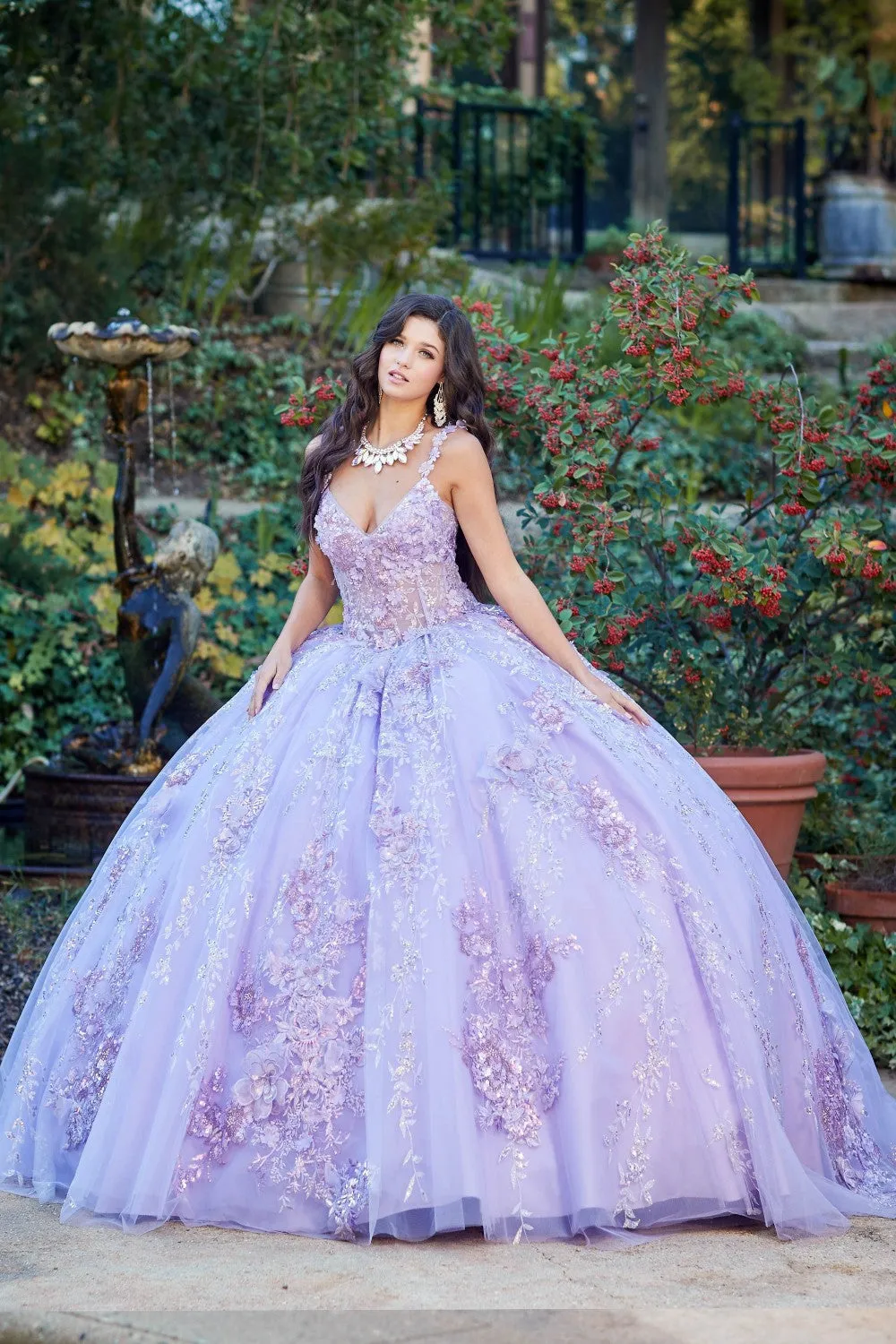 3D Floral Sleeveless Corset Ball Gown by Petite Adele PQ1048