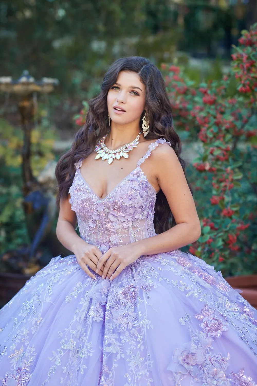 3D Floral Sleeveless Corset Ball Gown by Petite Adele PQ1048