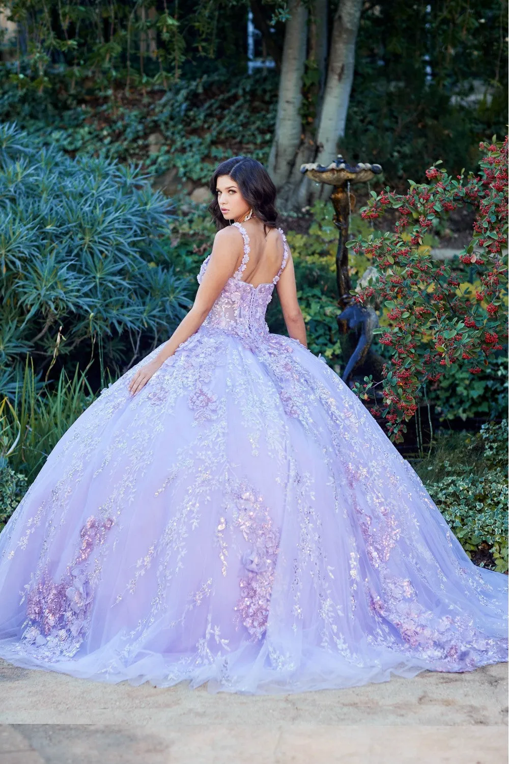 3D Floral Sleeveless Corset Ball Gown by Petite Adele PQ1048