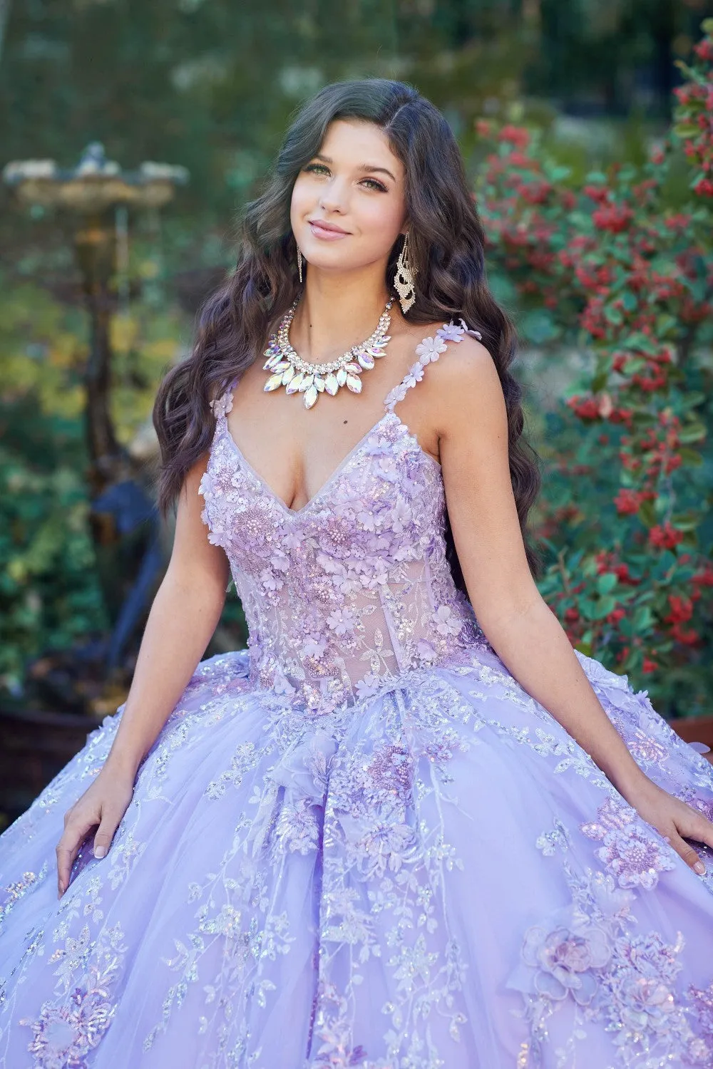 3D Floral Sleeveless Corset Ball Gown by Petite Adele PQ1048