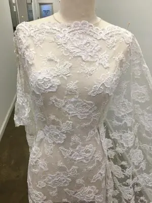 Bridal Beaed Floral Embroidery on Mesh- Off White