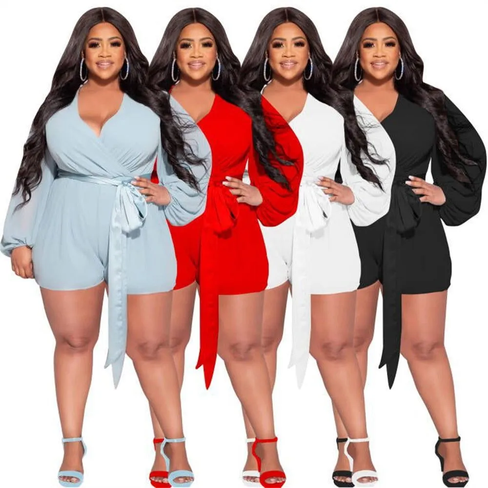 Cotton Mesh Deep Low Waist V-Neck Plus Size Rompers