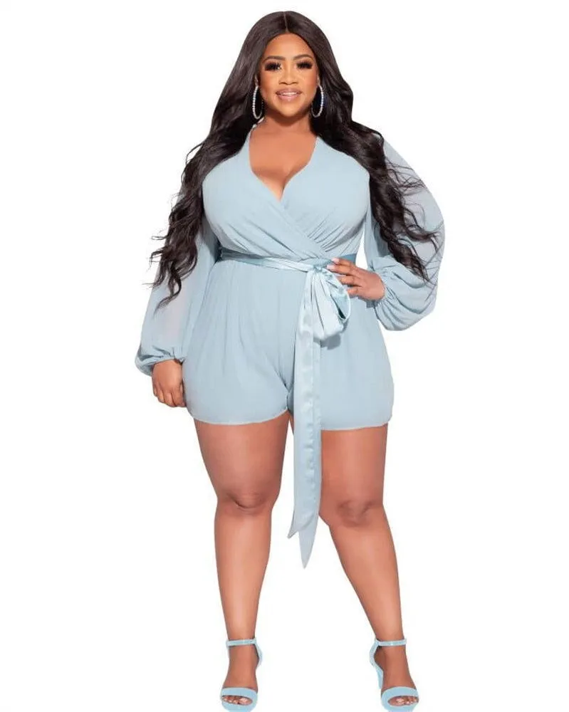 Cotton Mesh Deep Low Waist V-Neck Plus Size Rompers