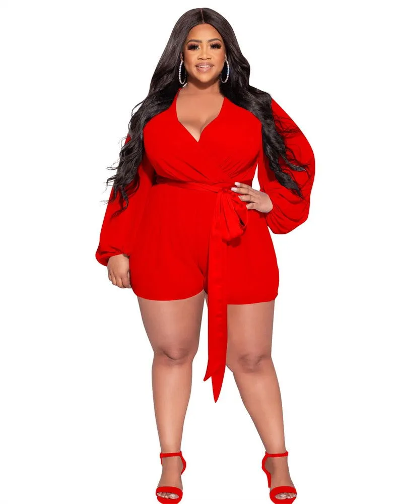 Cotton Mesh Deep Low Waist V-Neck Plus Size Rompers