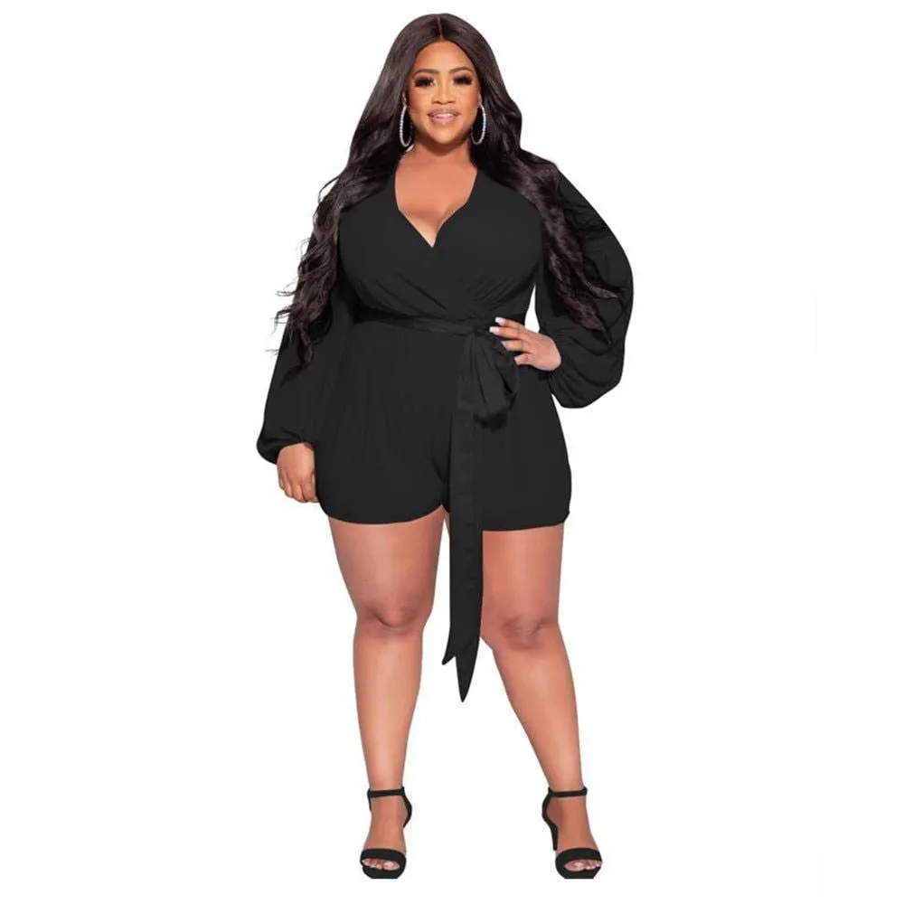 Cotton Mesh Deep Low Waist V-Neck Plus Size Rompers