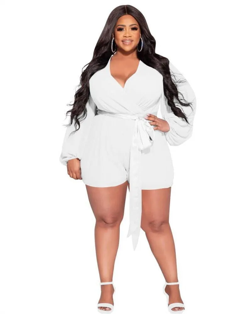 Cotton Mesh Deep Low Waist V-Neck Plus Size Rompers