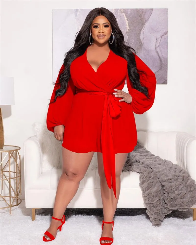 Cotton Mesh Deep Low Waist V-Neck Plus Size Rompers