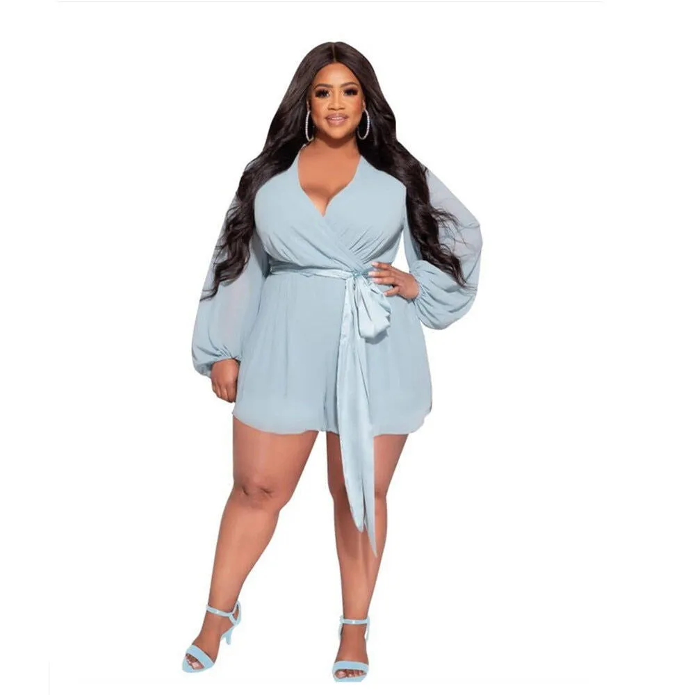 Cotton Mesh Deep Low Waist V-Neck Plus Size Rompers