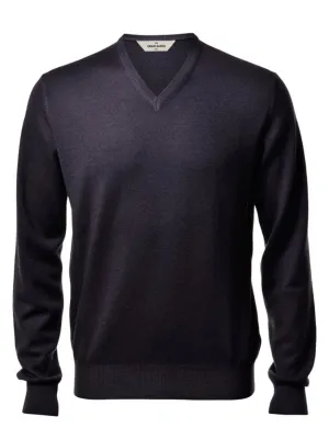 Gran Sasso Vintage Wash Extrafine Merino V-Neck in Charcoal