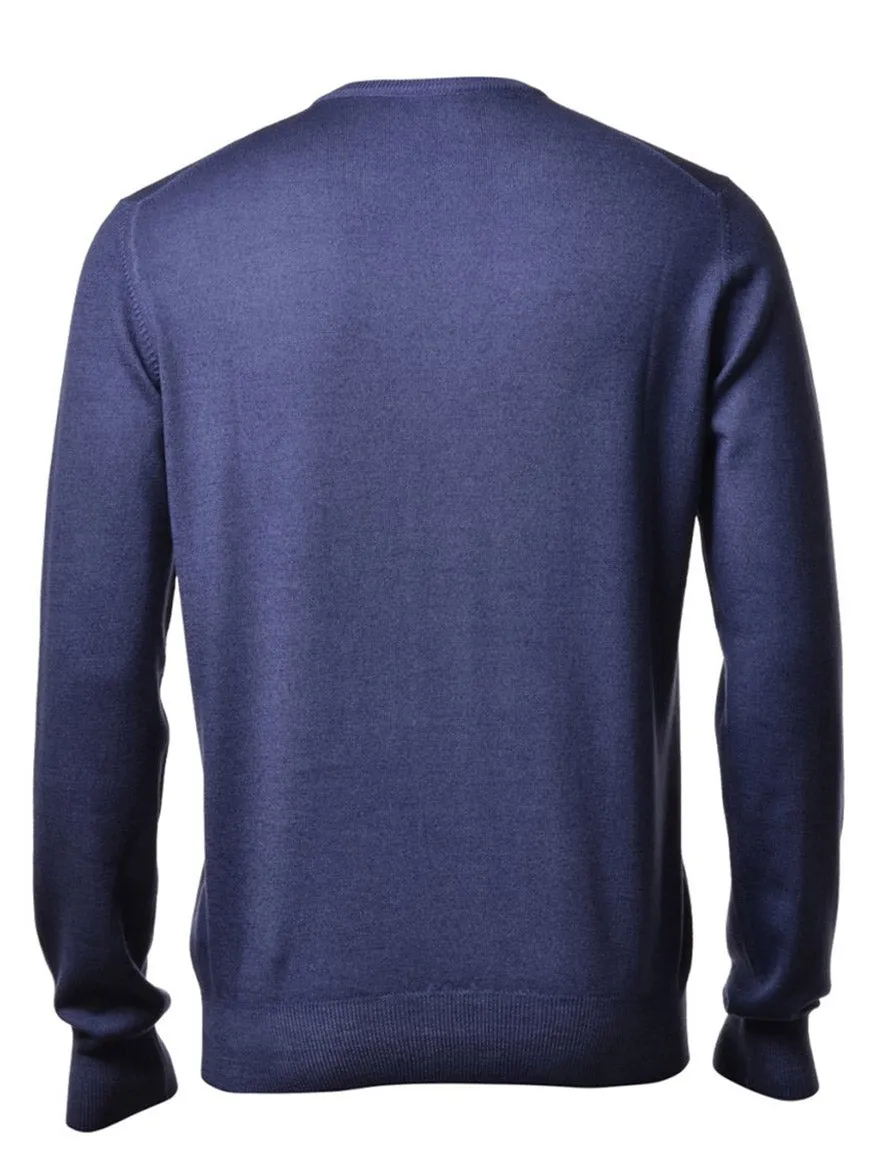 Gran Sasso Vintage Wash Extrafine Merino V-Neck in Denim