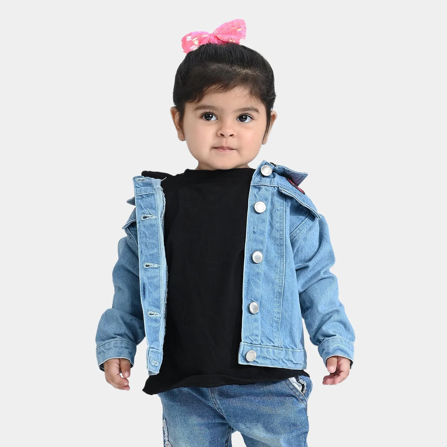 Infant Girls Denim rigid Woven Hood Jacket-Light Blue