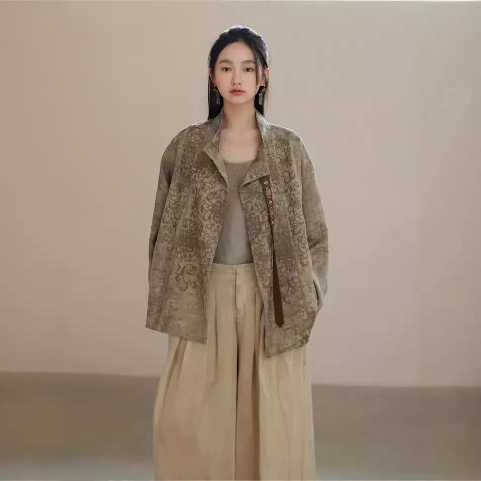 Jacket Women's Spring and Autumn Wear Tencel Linen Fried Cardigan Baoxianhua Embroidered Hu Clothing Short Jacket B0717
