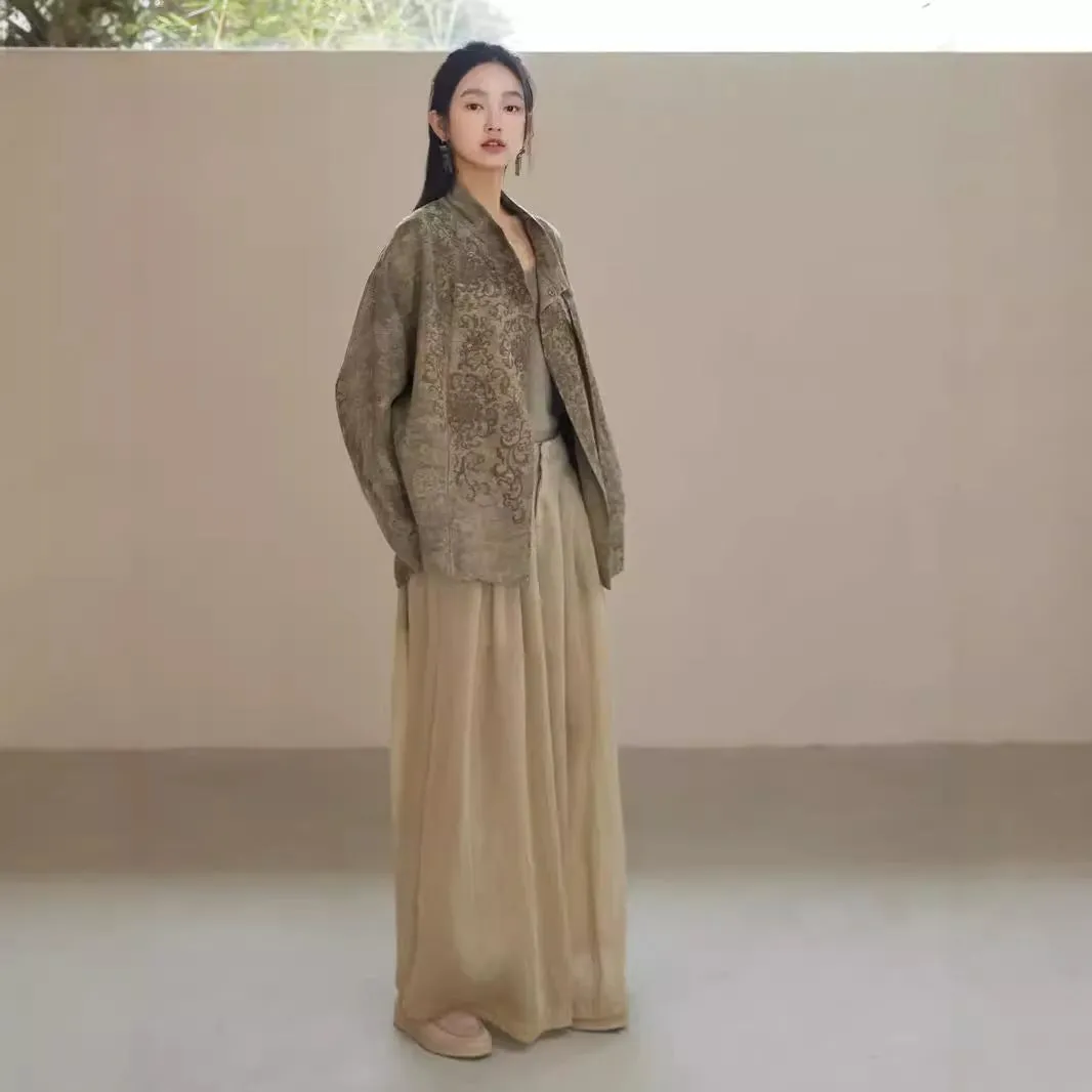 Jacket Women's Spring and Autumn Wear Tencel Linen Fried Cardigan Baoxianhua Embroidered Hu Clothing Short Jacket B0717