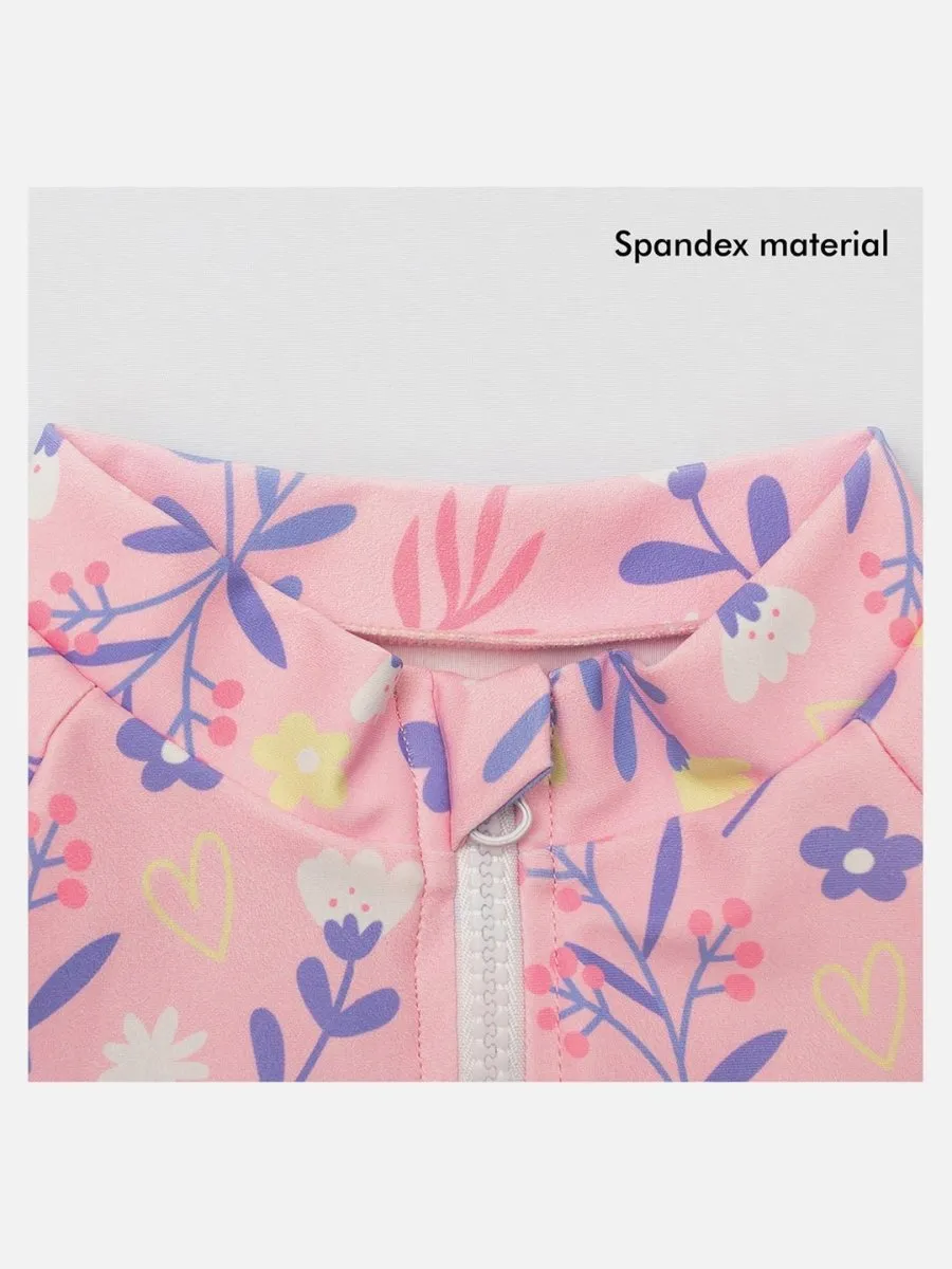 Little Surprise Box,3pcs Pink Flower Power Matching Top, leggings & Jacket style Swimwear set for Pre Teens & Teens(140)