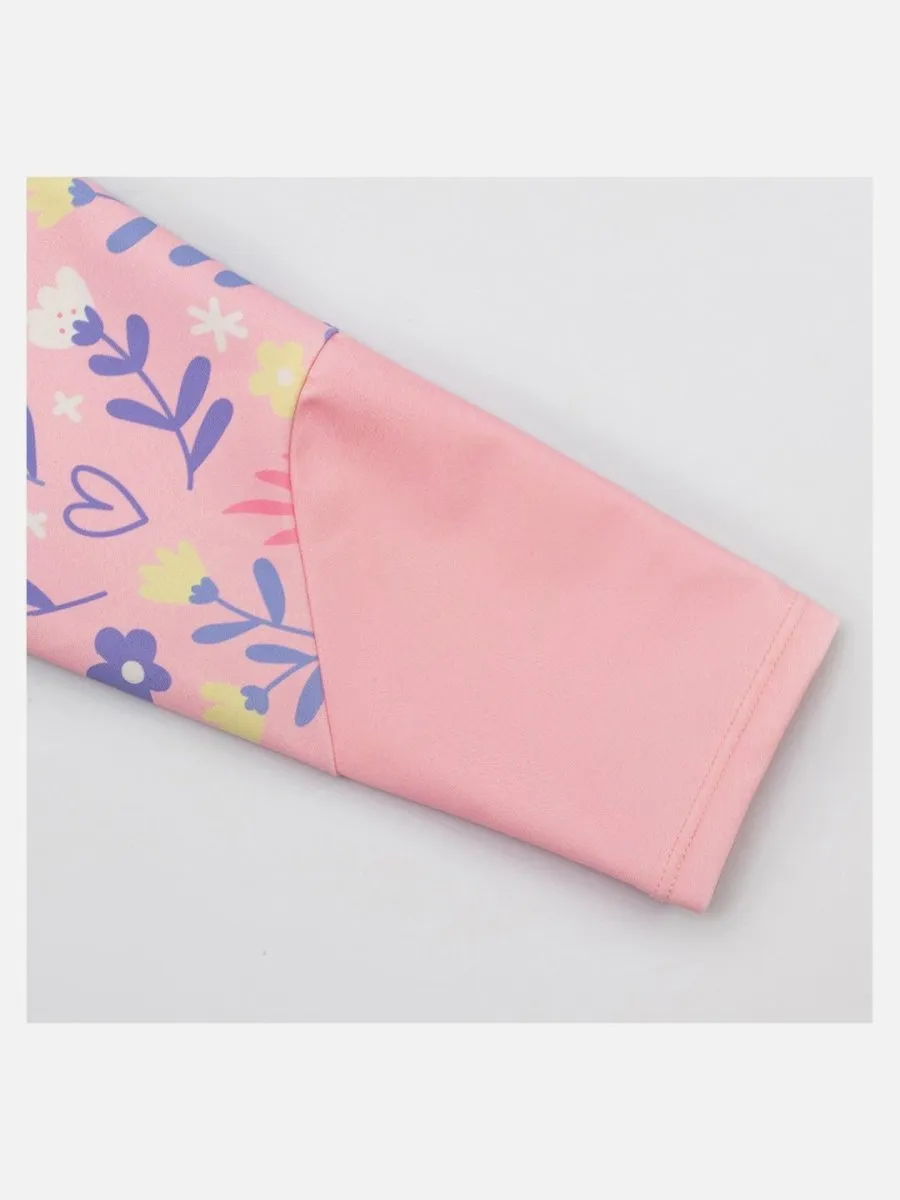 Little Surprise Box,3pcs Pink Flower Power Matching Top, leggings & Jacket style Swimwear set for Pre Teens & Teens(140)