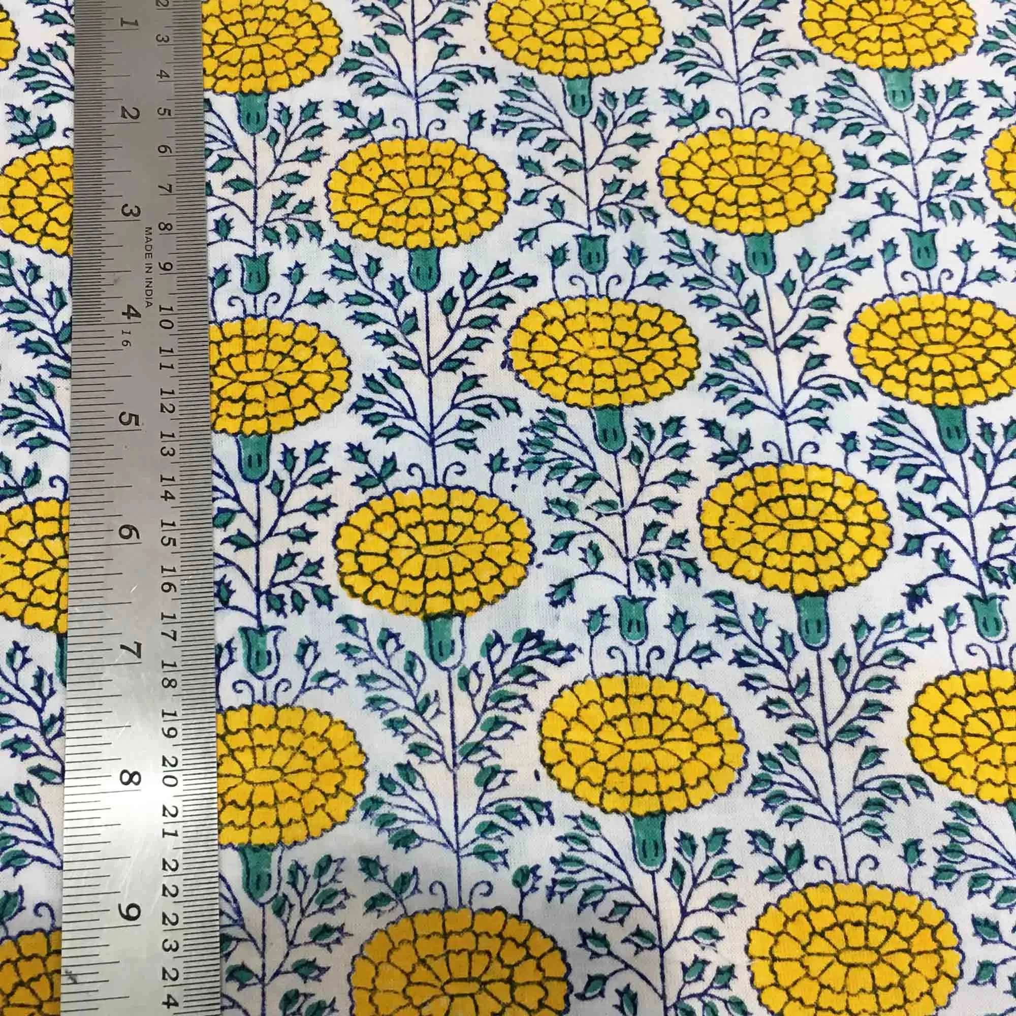 Marigold in Yellow - Hand Block Printed Cotton Fabric