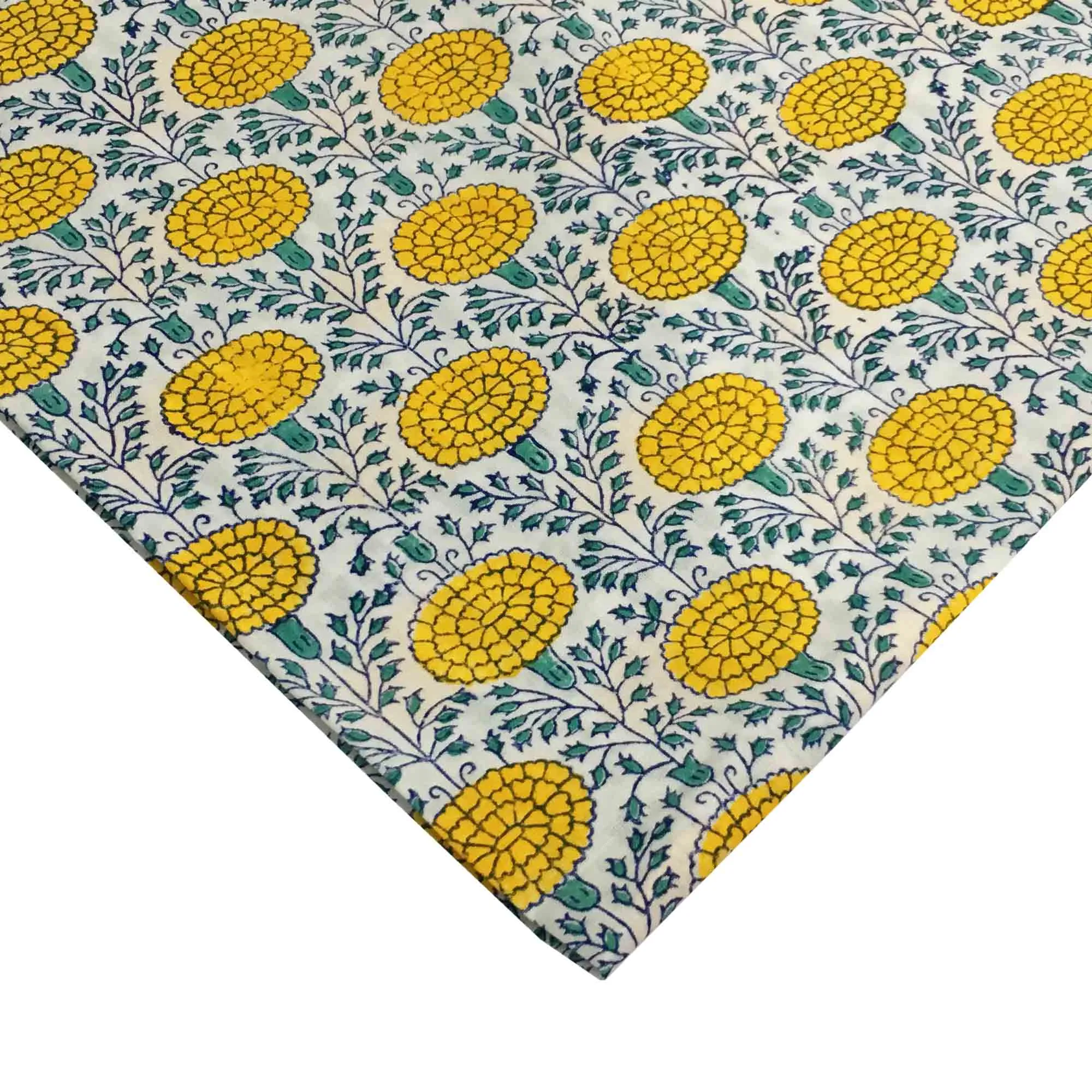 Marigold in Yellow - Hand Block Printed Cotton Fabric