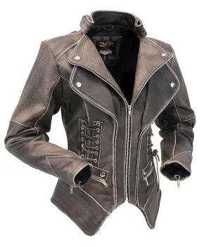 Women's Brown Steampunk Leather Jacket w/Concealed Pocket #LA15070XZZN ()